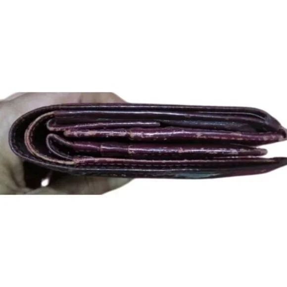 Givenchy Vintage Burgundy Ostrich Croc Embossed Leather Trifold Wallet coin case